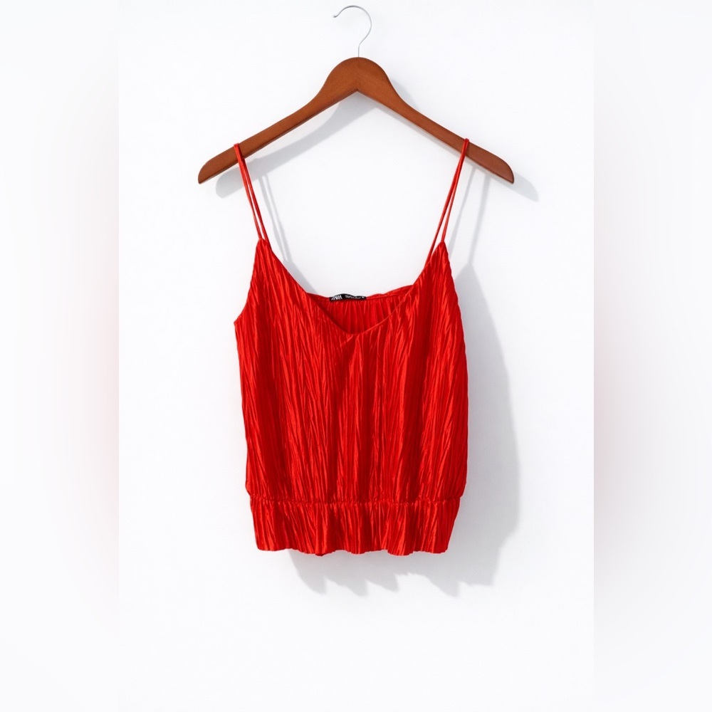 Zara Red Pleated Satin Camisole